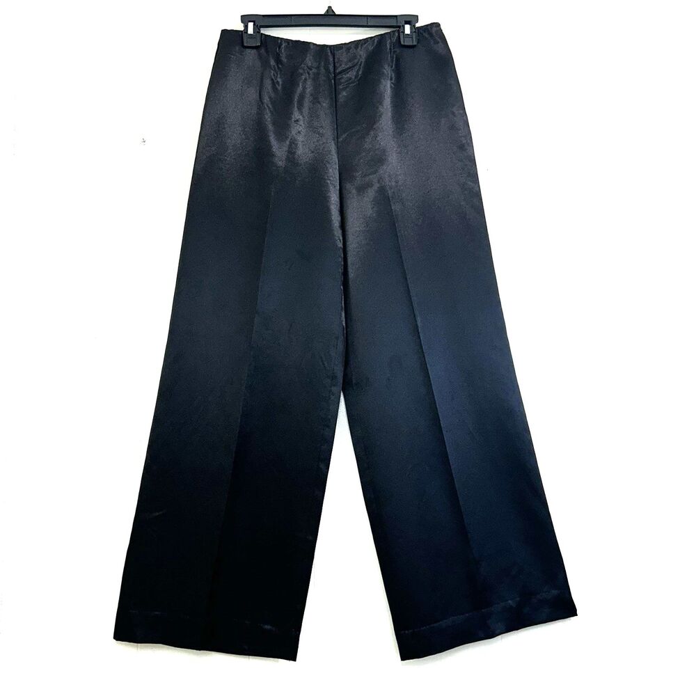Coldwater Creek Satin Silky Pants Women's Size 8 Black Wide Leg Dressy Party
